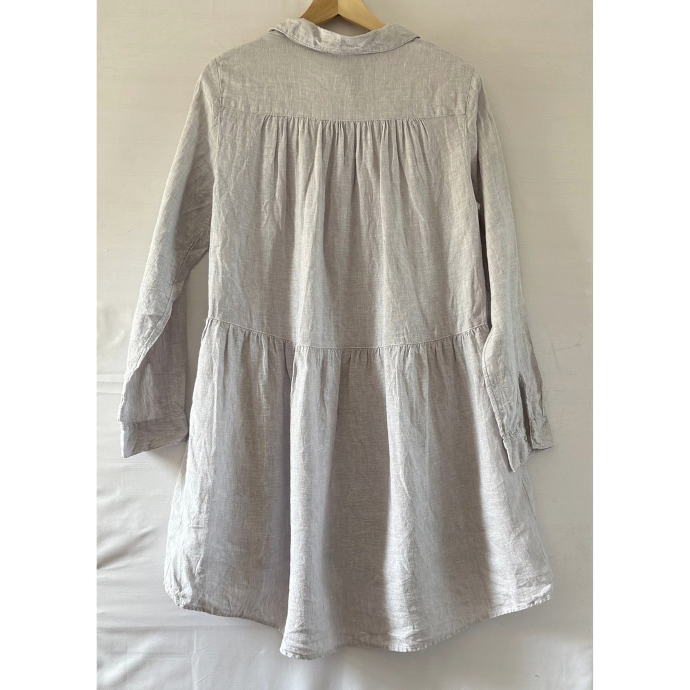 Ralston 100% Linen Tunic Top Grey Long Sleeve High Low Button Front Womens M/L - Picture 2 of 11